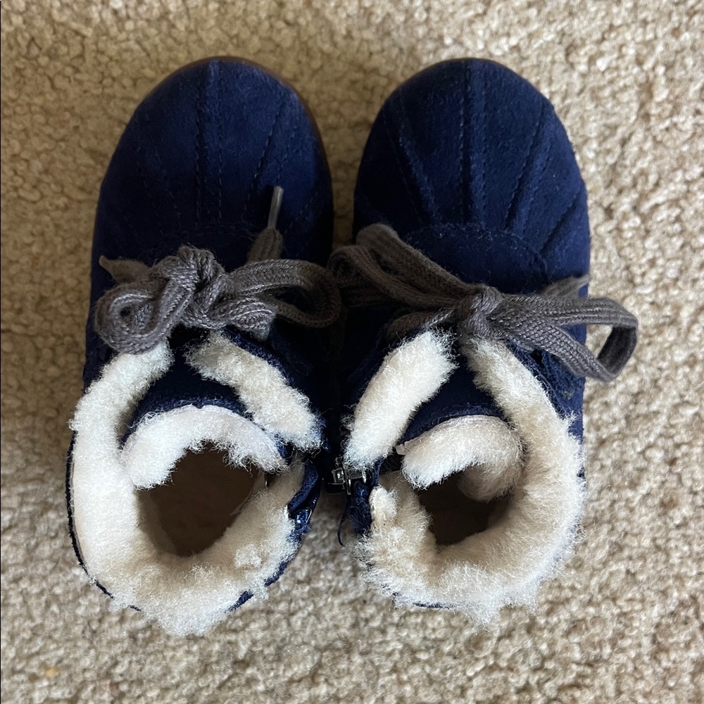 UGG Navy Blue Kids Shoes with Gray Laces